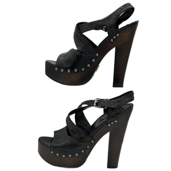 Prada Black Leather Crisscross Platform Sandals – Made in Italy – Size 39.5 - Picture 4 of 8